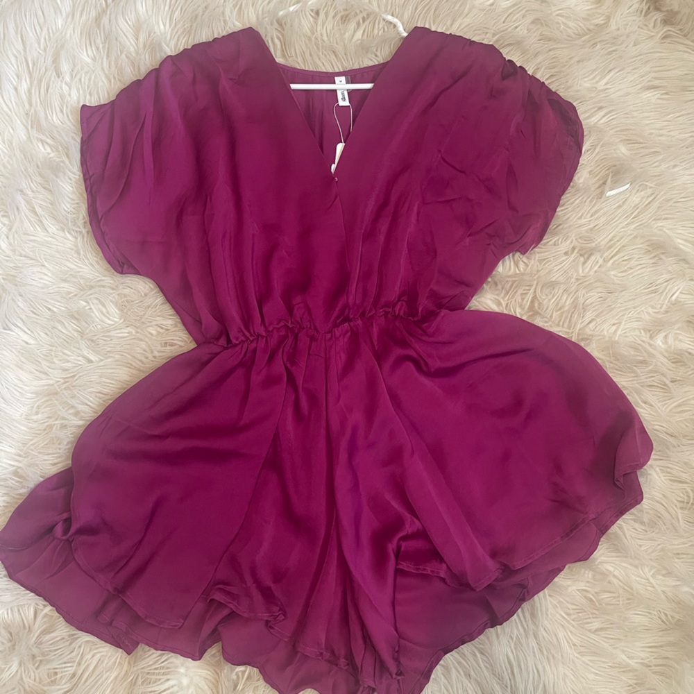 Satin romper with pockets
